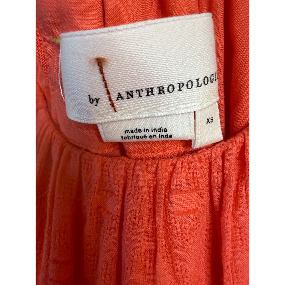 Anthropologie Coral Orange Embroidered Strap Dobby Mini Dress Womens XS Boho - Picture 3 of 6